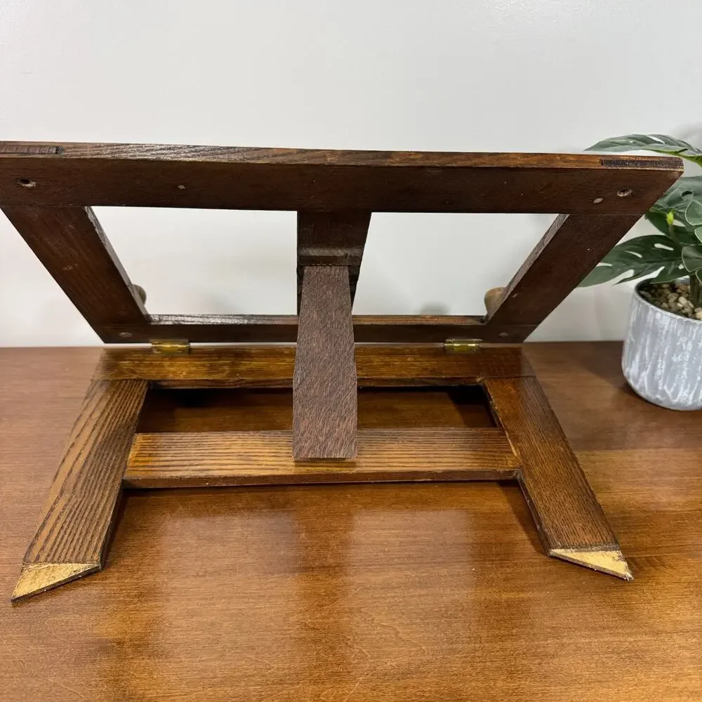 Vintage Oak Folding Book Stand Adjustable Bible Cookbook Display Holder Lectern